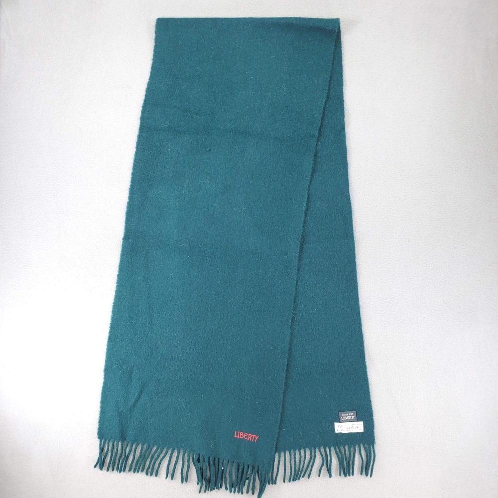 Liberty Scarf Teal Green 100% Lambswool Made in Scotland Fringed Winter Classic